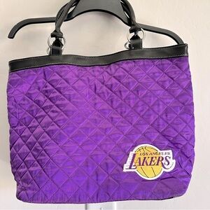 Los Angeles Lakers Quilted Purple Satin Tote Bag New No Tag 16x12x5”